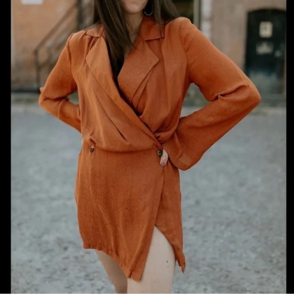 Free People Simone Notch Lapel Long Sleeve Mini Dress in Cinnaber M